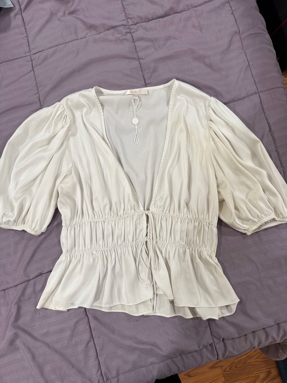 Wayf White Tie-Front Peplum Blouse